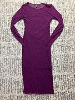 Forever 21 purple pink long sleeve mesh semi sheer bodycon dress size XL